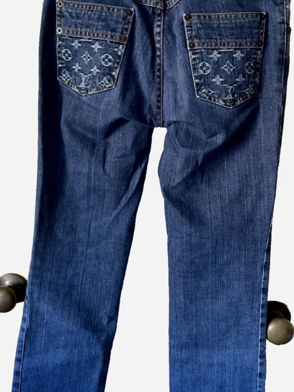 Authentic Louis Vuitton Dark Blue Denim Jeans with Monogram Back Pockets